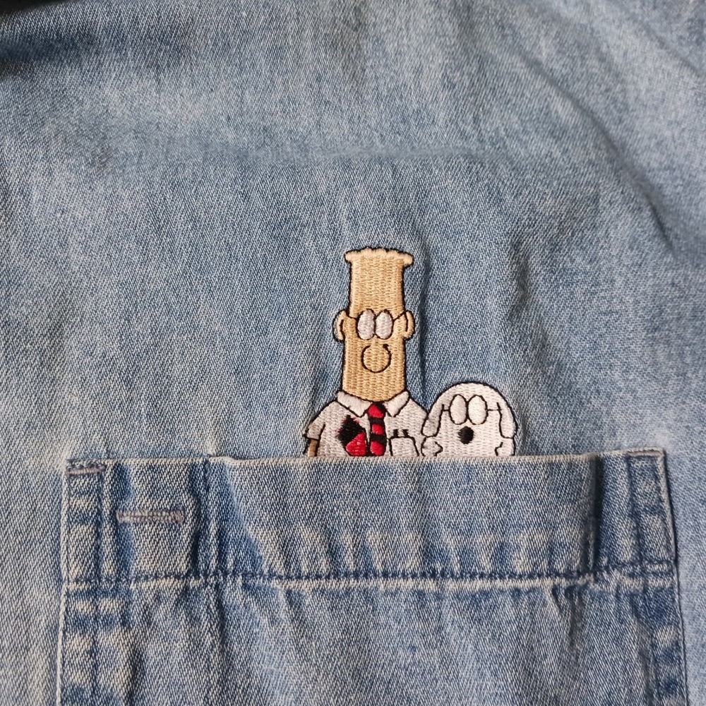 Vintage Dilbert Aspen Gold Denim Shirt Mens Large COMDEX 98 Cotton